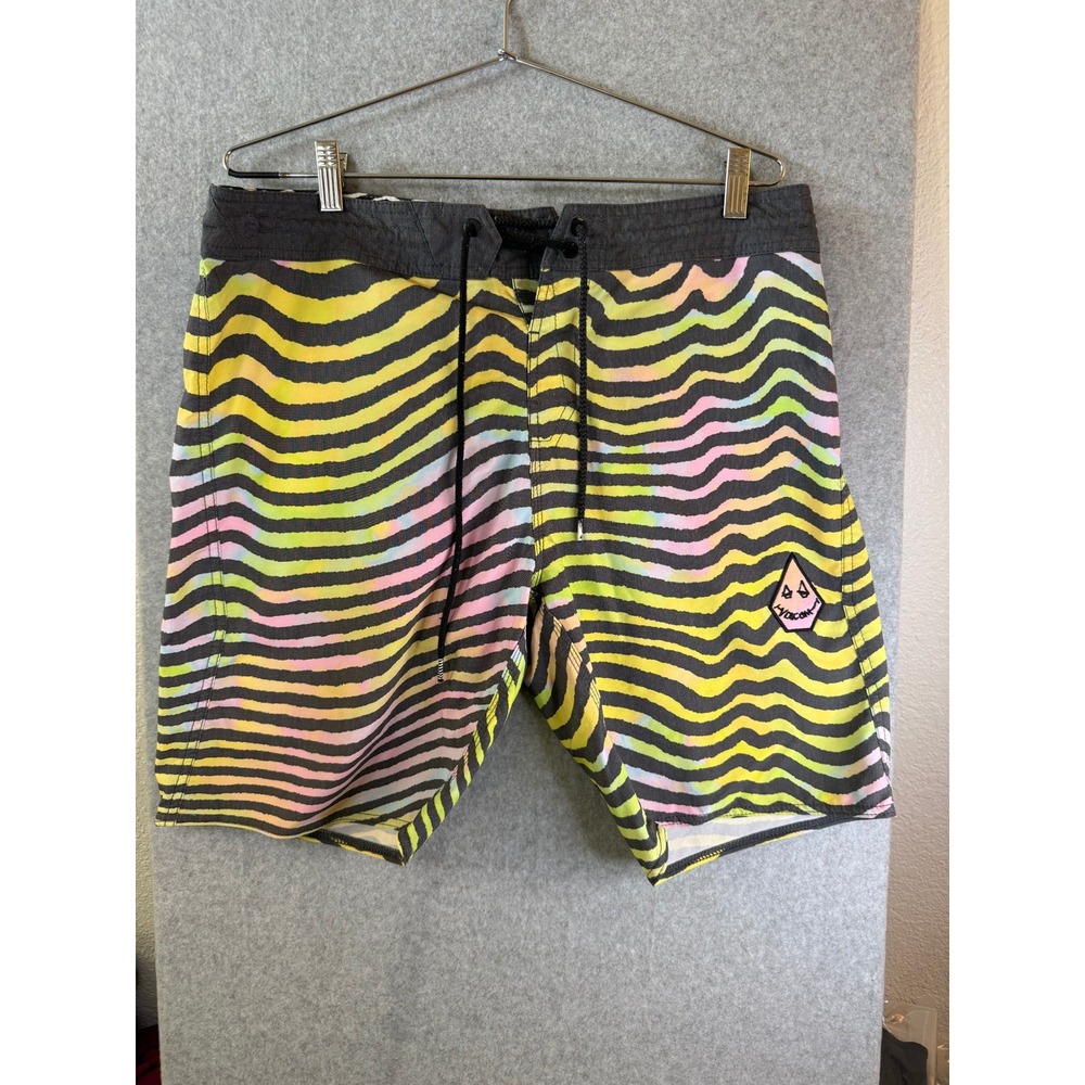Volcom Stoneys Mens Board Shorts Neon Zebra Stripe Psychedelic Swim Trunk